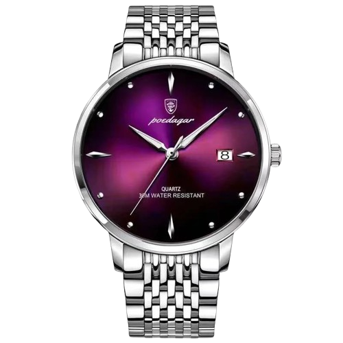Poedagar 868 Fashion Purple Dial Watch Business Stainless Steel Quartz